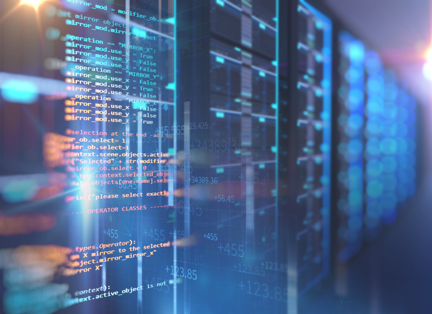 server room 3d illustration with programming data